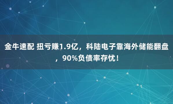 金牛速配 扭亏赚1.9亿，科陆电子靠海外储能翻盘，90%负债率存忧！